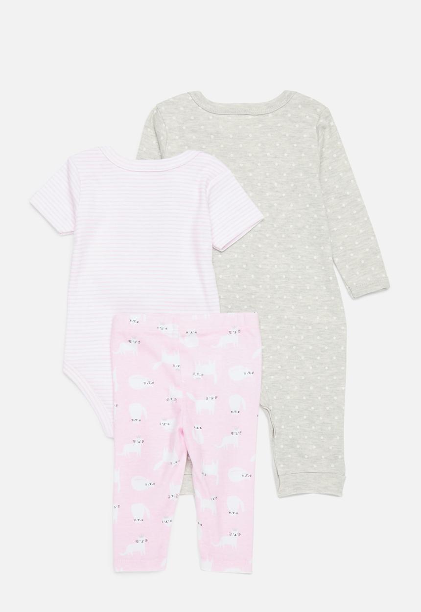 Pop Candy - 3 Piece romper bodyvest & legging set - pink & grey
