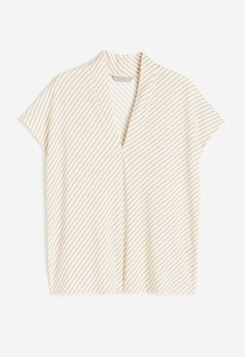 H&M - V-neck top - cream & beige striped