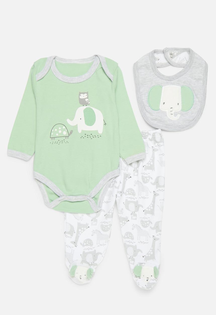 Pop Candy - 3 Piece printed bodyvest legging & bib set - sage green & grey
