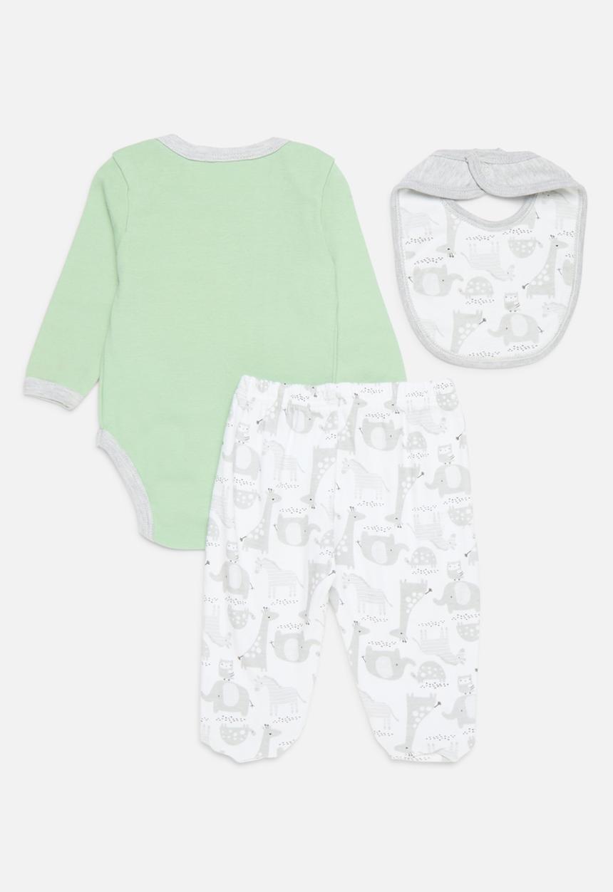 Pop Candy - 3 Piece printed bodyvest legging & bib set - sage green & grey