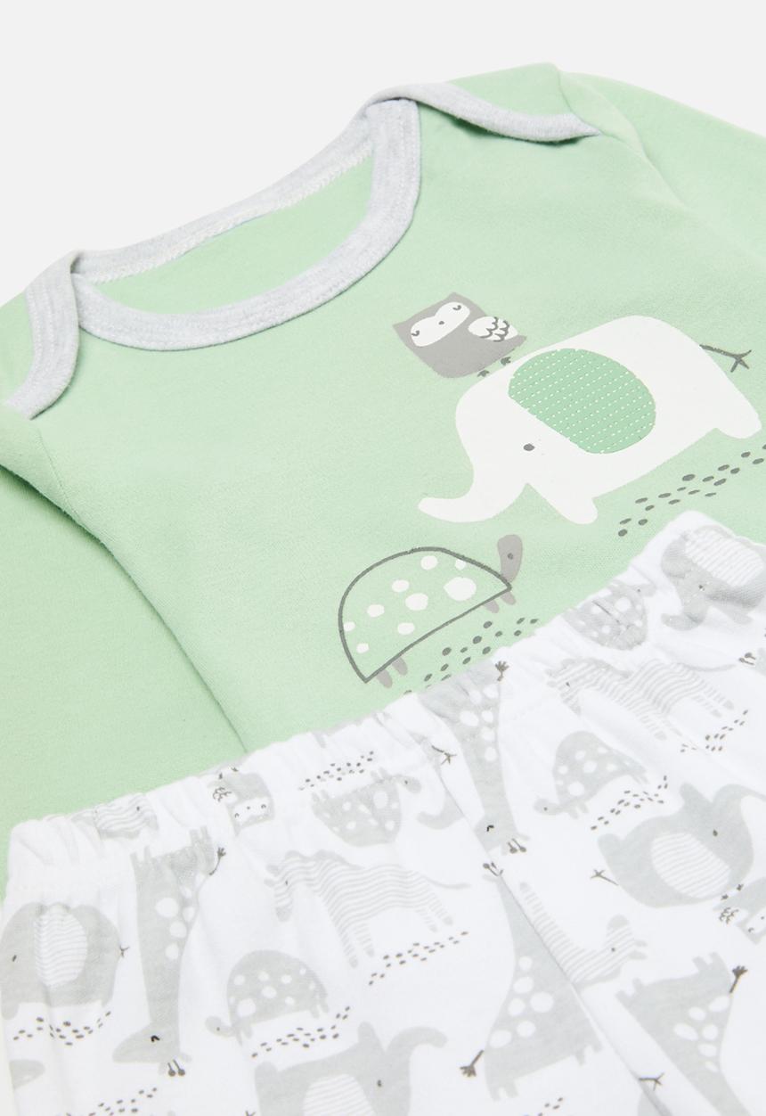Pop Candy - 3 Piece printed bodyvest legging & bib set - sage green & grey