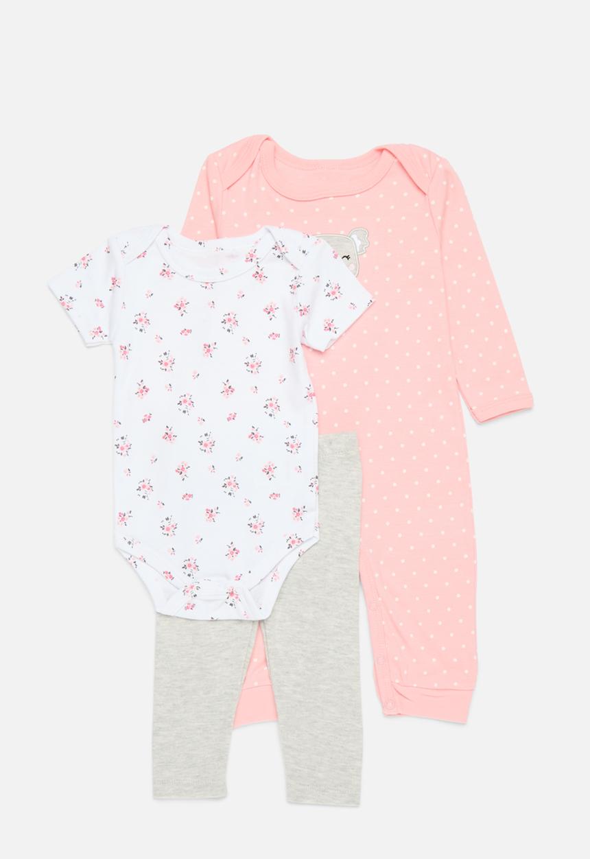 Pop Candy - 3 Piece romper bodyvest & legging set - coral & white