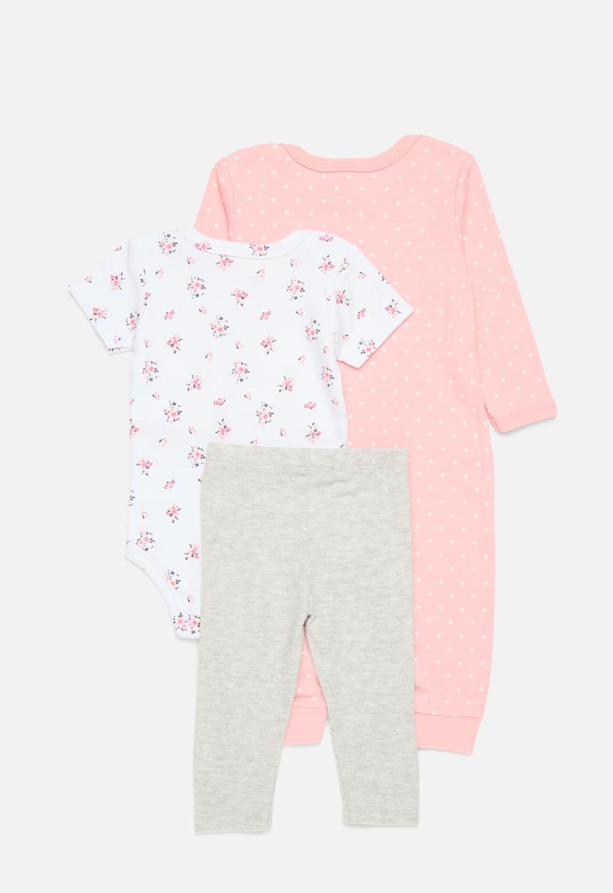 Pop Candy - 3 Piece romper bodyvest & legging set - coral & white