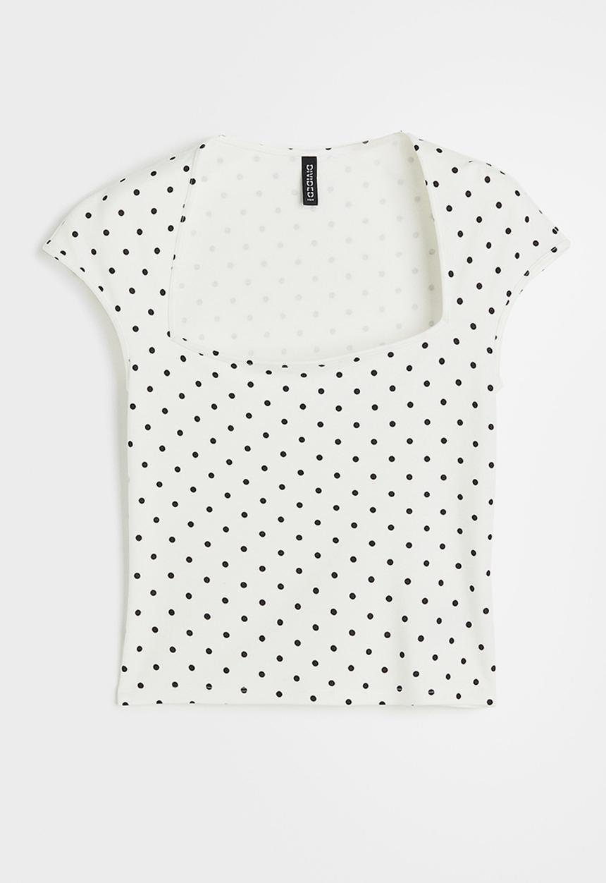 H&M - Cap-sleeved top - white & spotted
