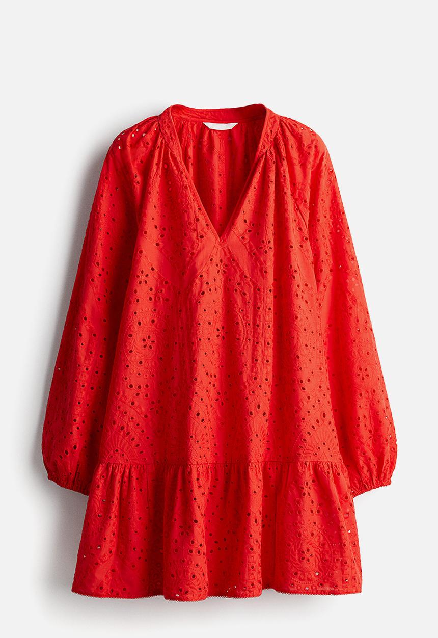 Broderie anglaise tunic dress - bright red - 1222688003