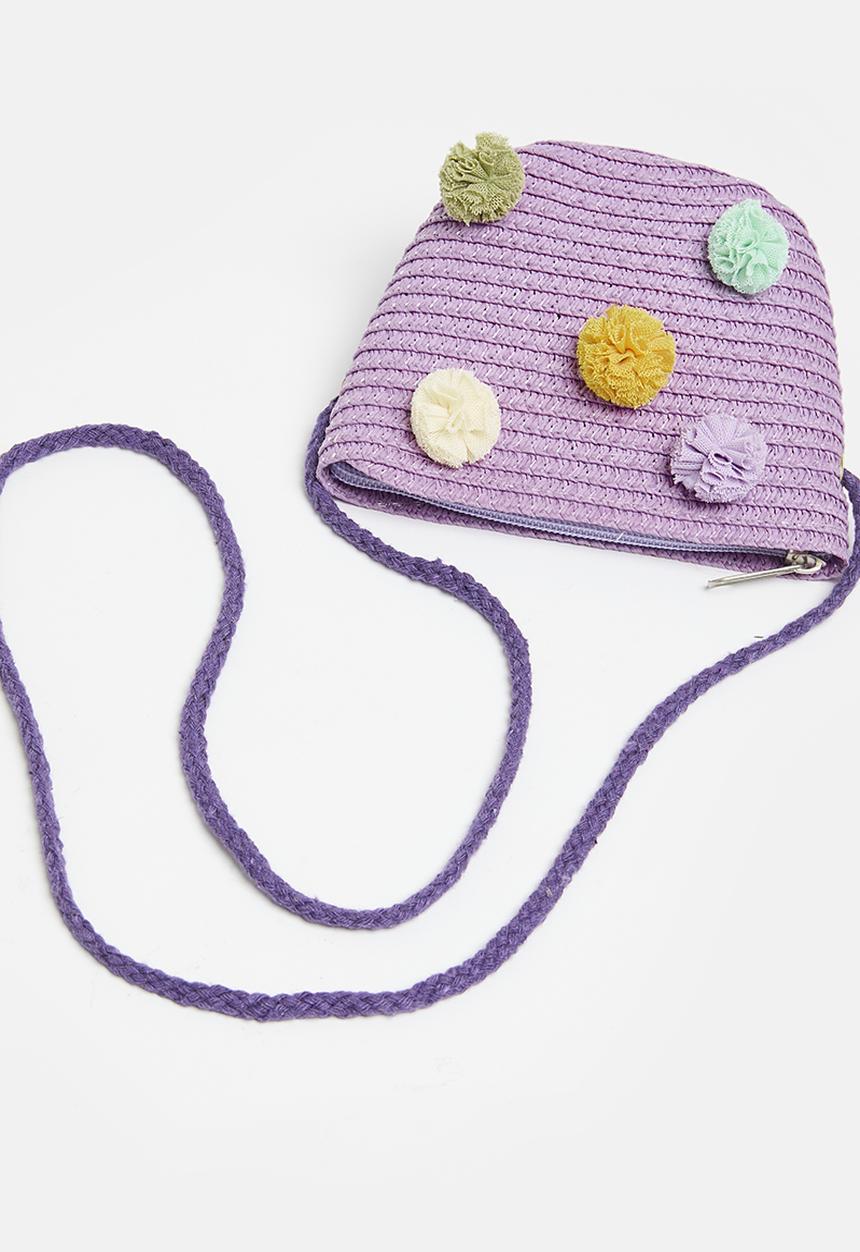 Pop Candy - Pom pom décor straw bag - purple