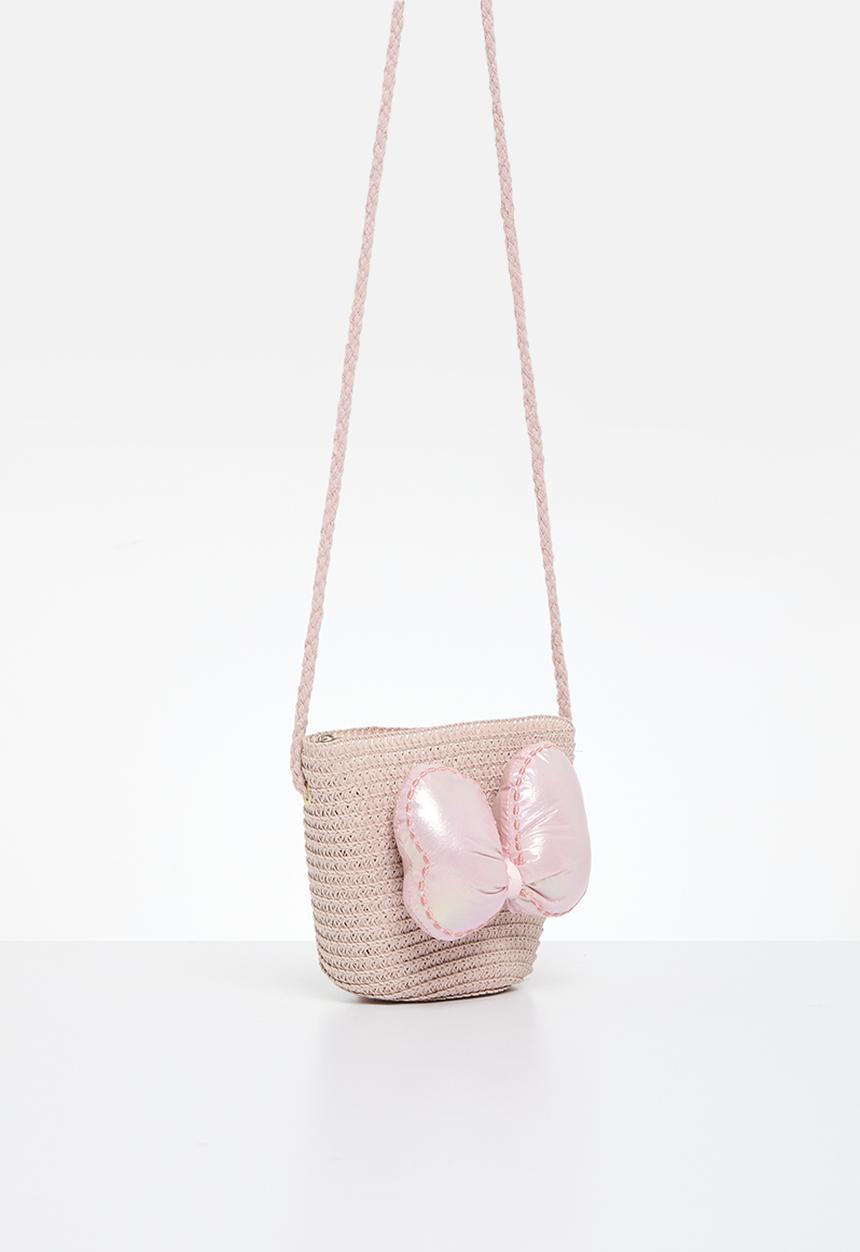 Pop Candy - Bow knot décor straw bag - Pink & beige