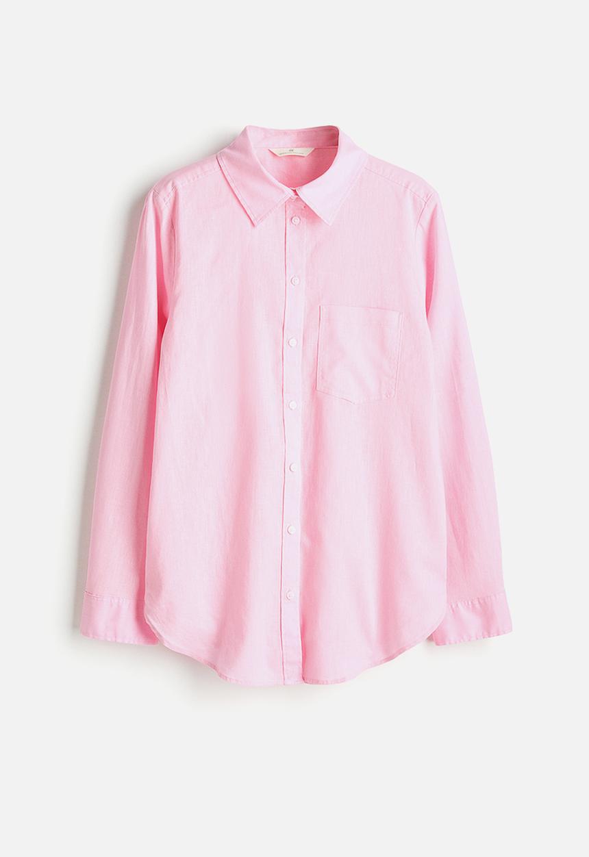 H&M - Linen-blend shirt - light pink
