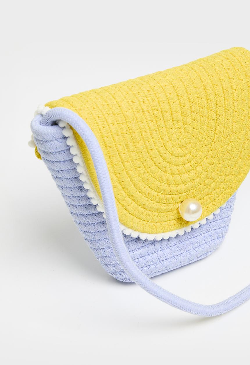 Pop Candy - Contrast woven shoulder bag - blue & yellow