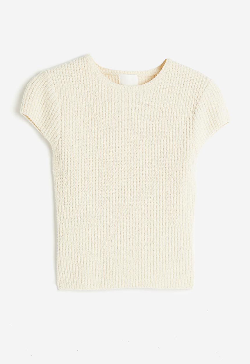 H&M - Cap-sleeved rib-knit top - cream