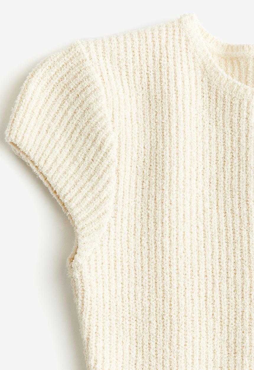 H&M - Cap-sleeved rib-knit top - cream