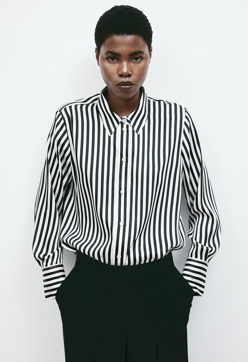 H&M - Shirt - white & black striped