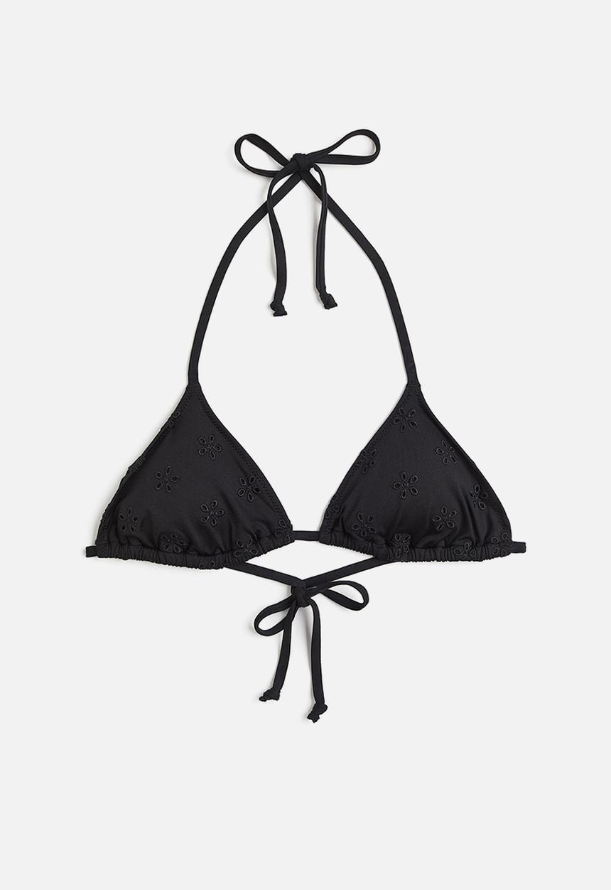 H&M - Padded triangle bikini top - black/floral 