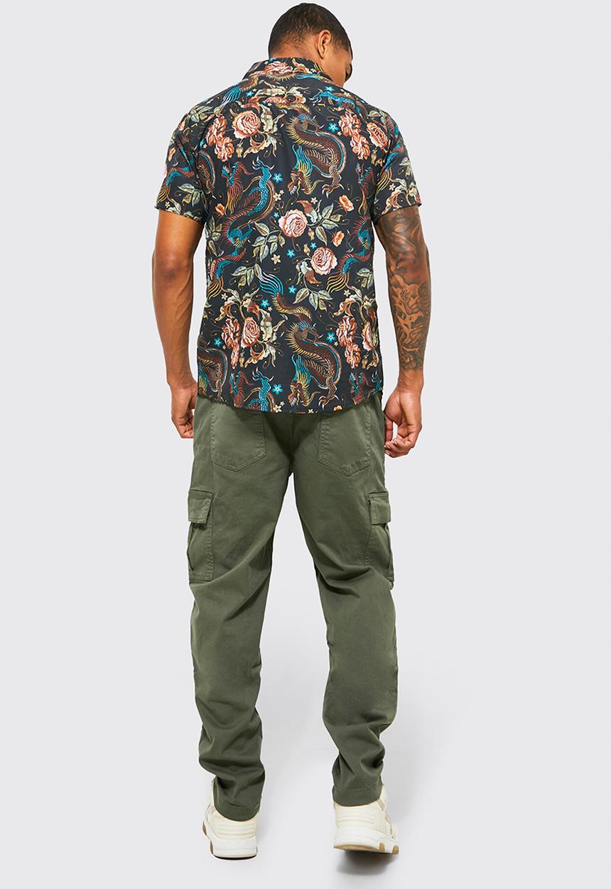 boohooMAN - Dragon Print Short Sleeve Shirt - Black