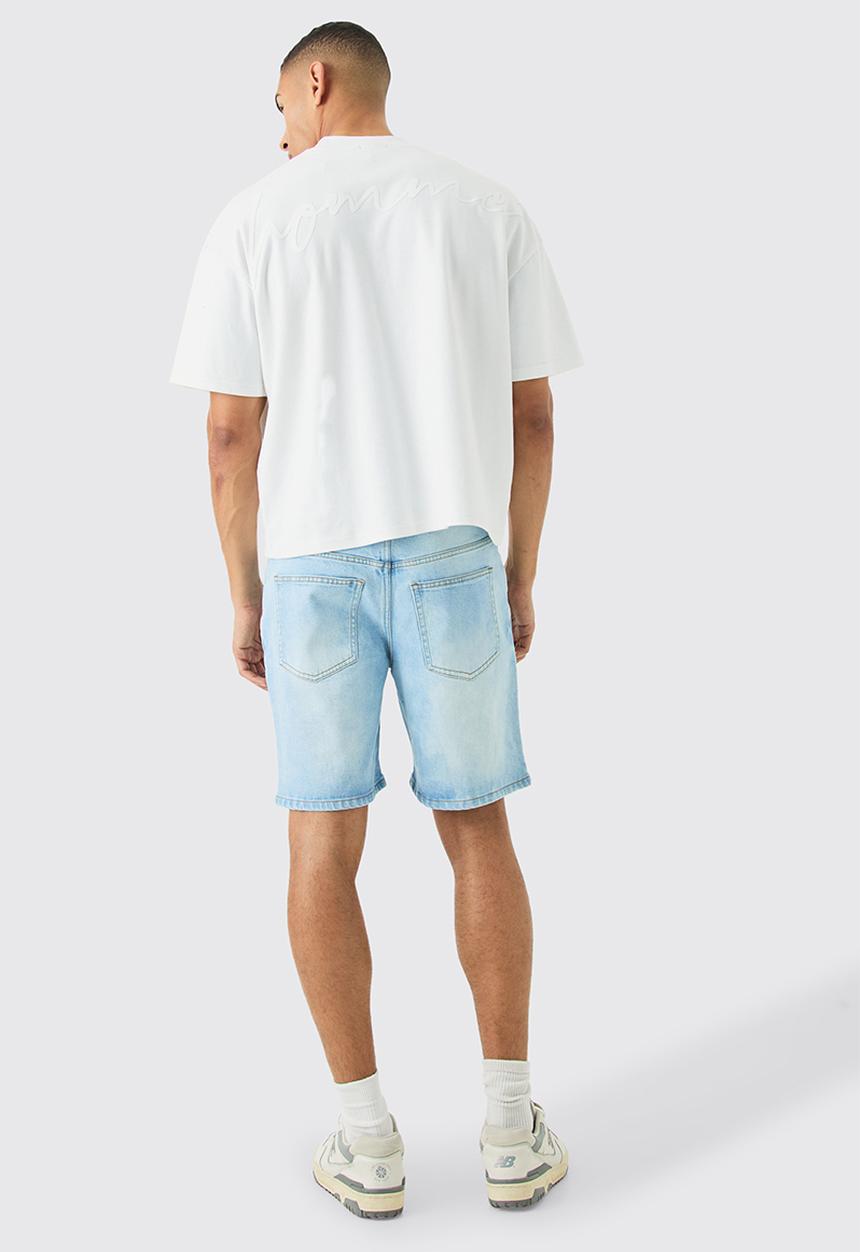 boohooMAN - Slim Rigid Denim Shorts In Light Blue - Light Blue