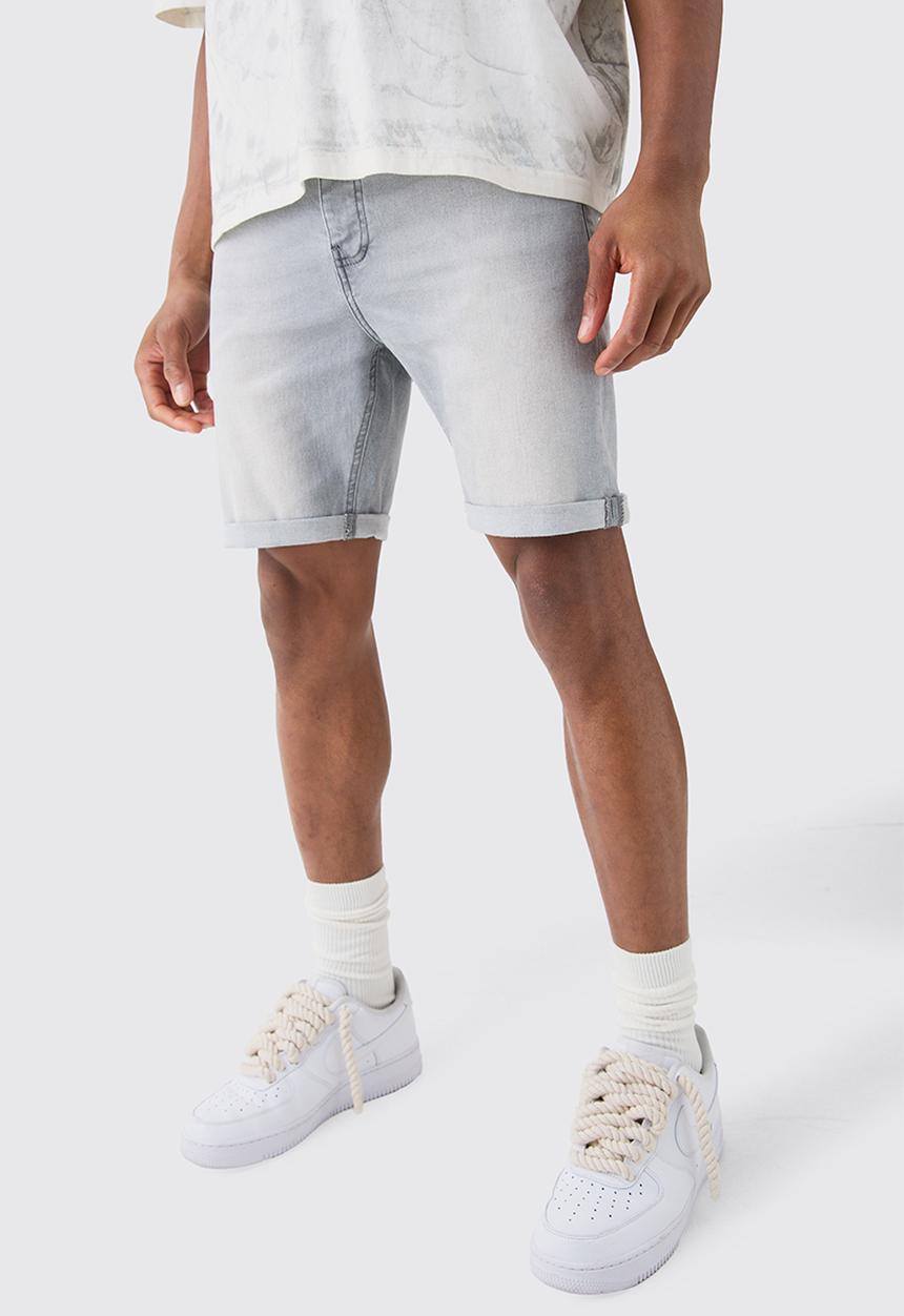 boohooMAN - Skinny Stretch Denim Shorts In Light Grey - Light Grey