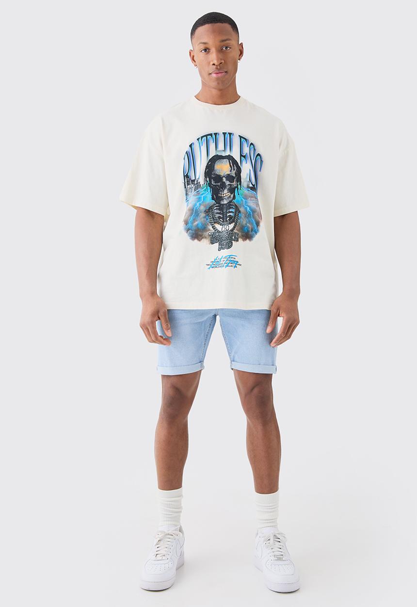 boohooMAN - Skinny Stretch Denim Shorts In Light Blue - Light Blue