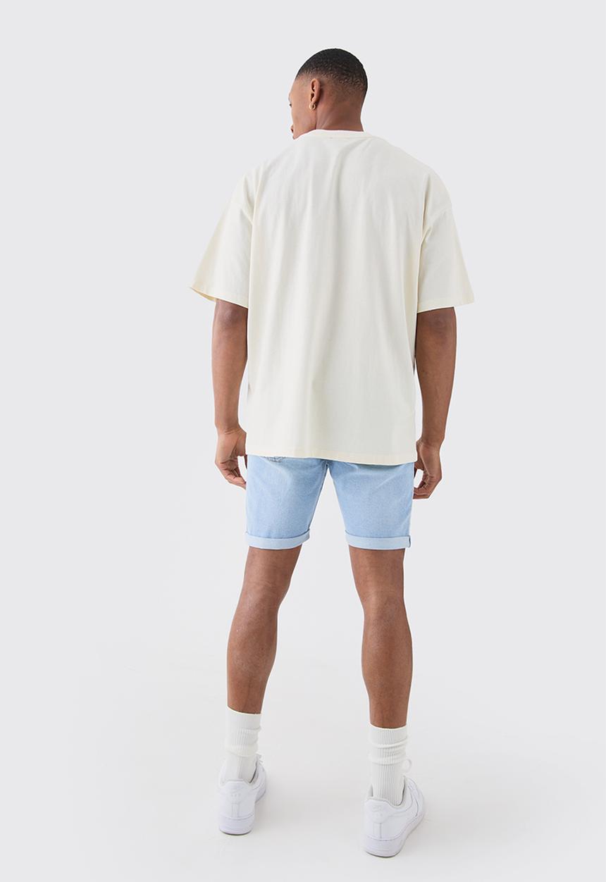 boohooMAN - Skinny Stretch Denim Shorts In Light Blue - Light Blue