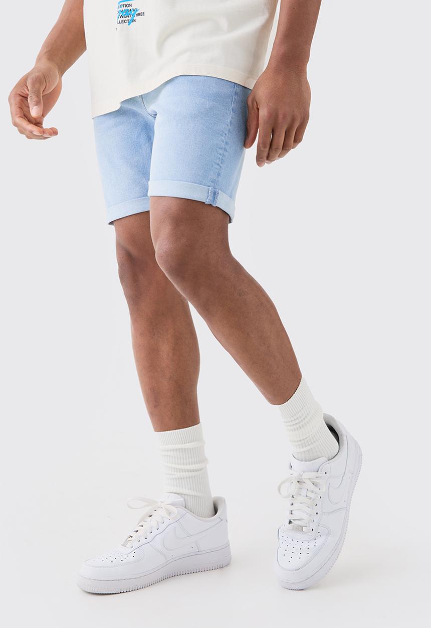 boohooMAN - Skinny Stretch Denim Shorts In Light Blue - Light Blue