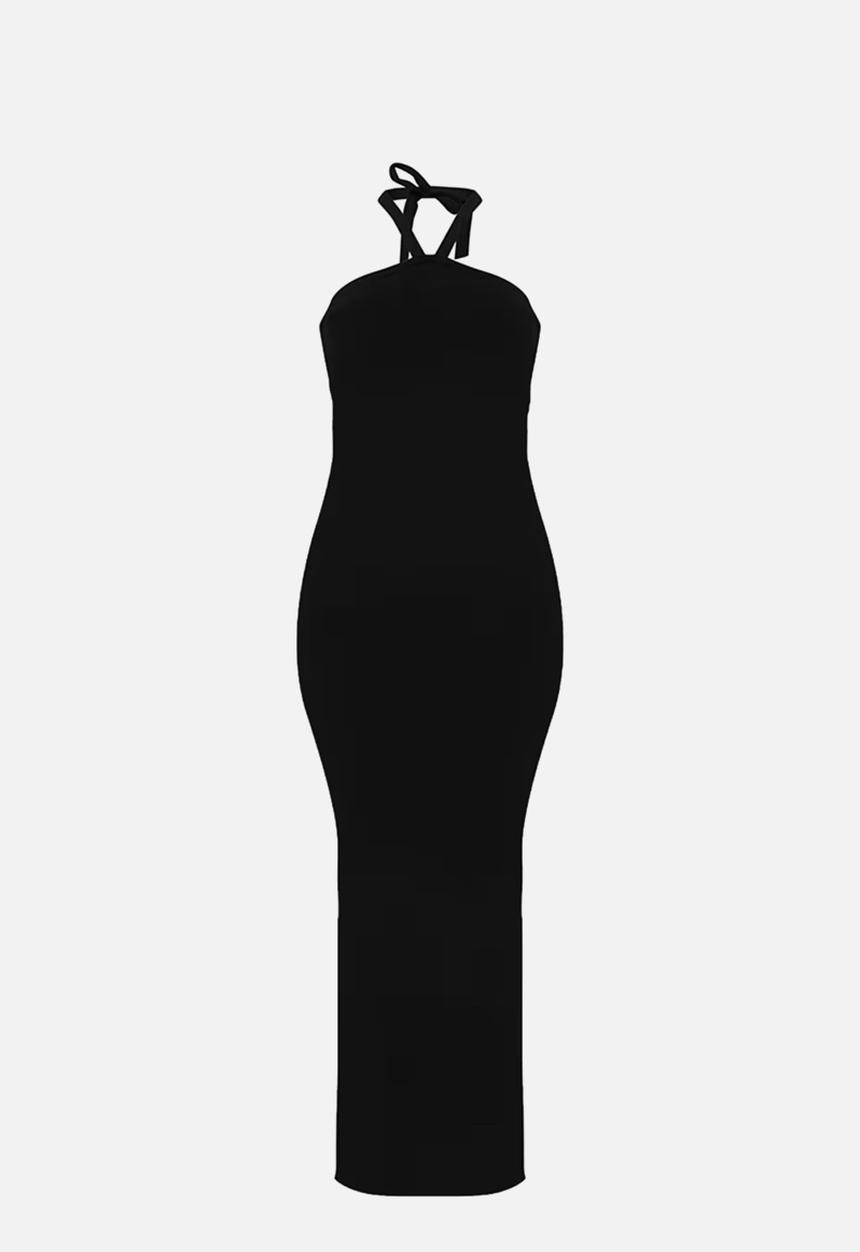 PrettyLittleThing - Soft Knit Halter Tie Maxi Dress - Black