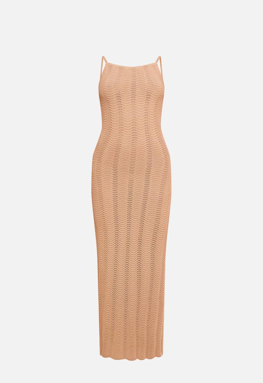 PrettyLittleThing - Wave Knit Maxi Dress - Taupe