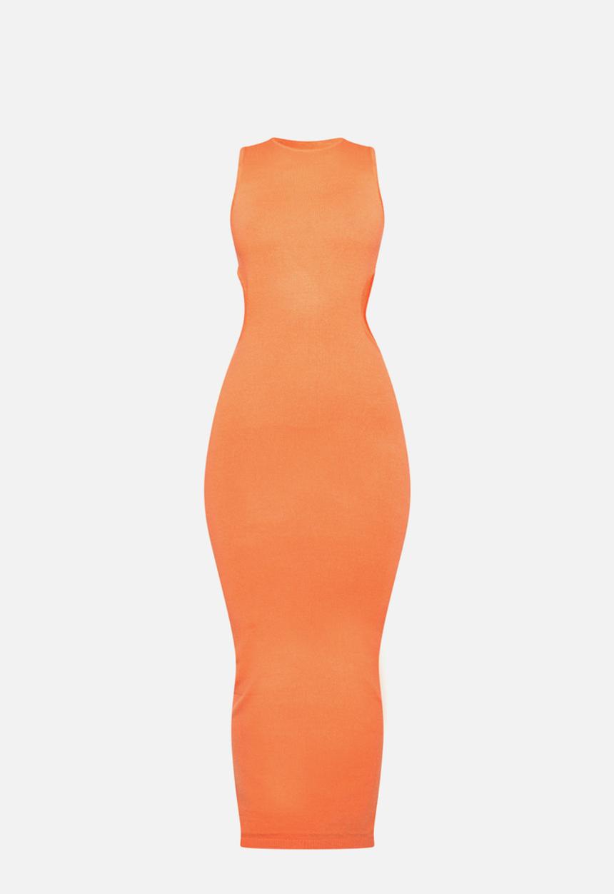 PrettyLittleThing - Side Cut Outs Soft Knitted Maxi Dress - Coral 