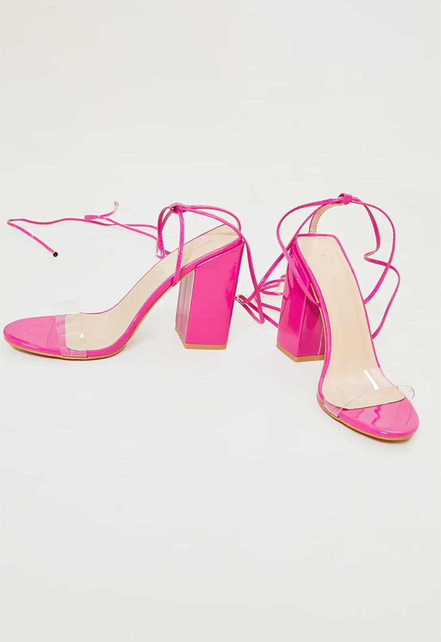 PrettyLittleThing - Wide Fit Block Heel Ankle Tie Strappy Sandal