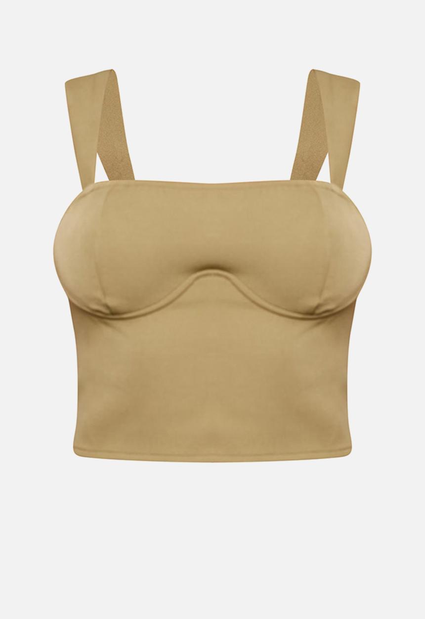 PrettyLittleThing - Woven Underbust Seam Top - Olive 
