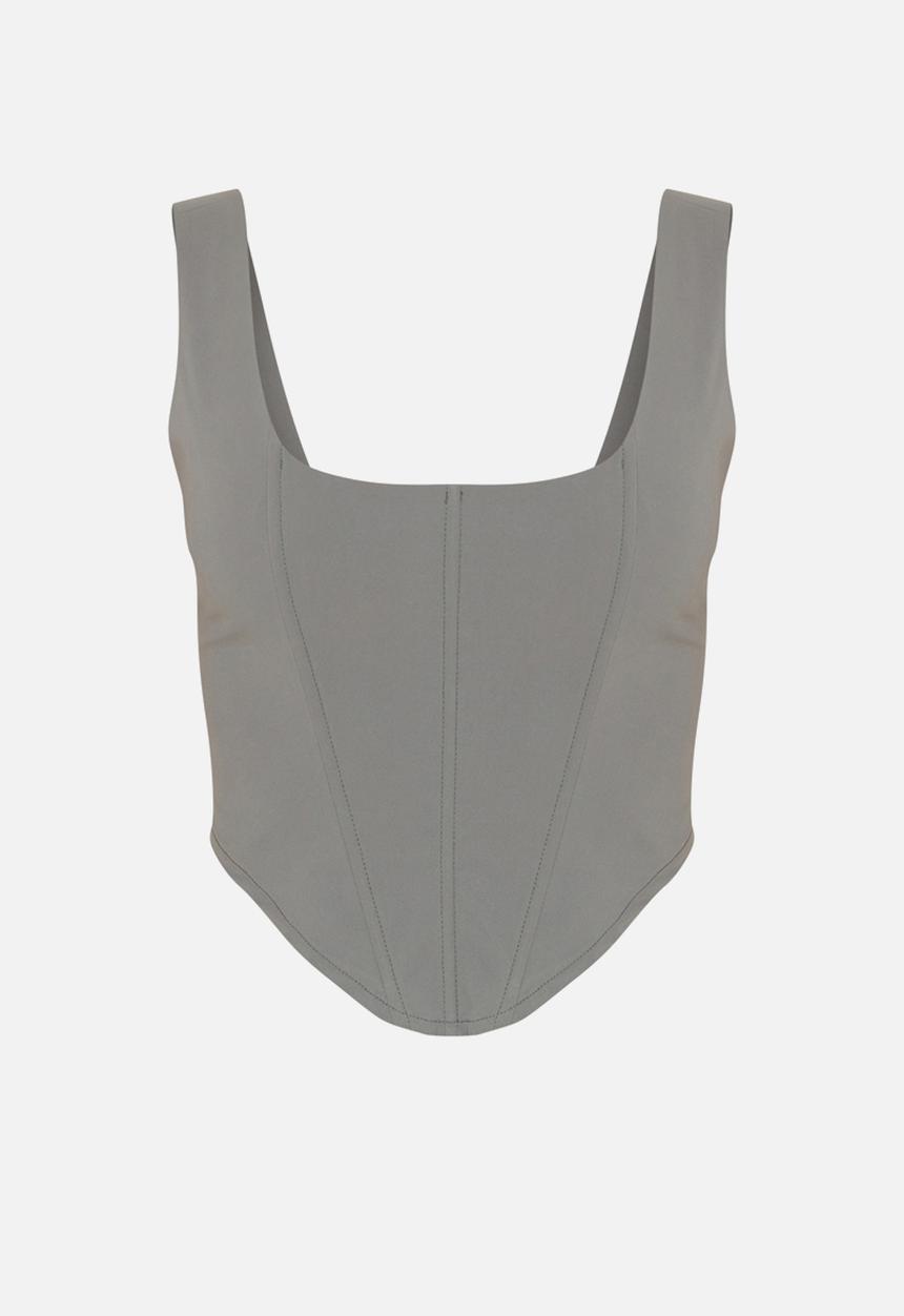 PrettyLittleThing - Shell Woven Dipped Hem Corset - Dark Khaki