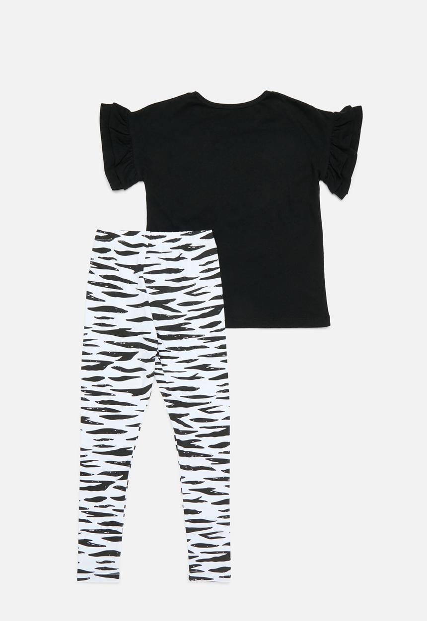 Pop Candy - Frilled top and printed legging set - black & white