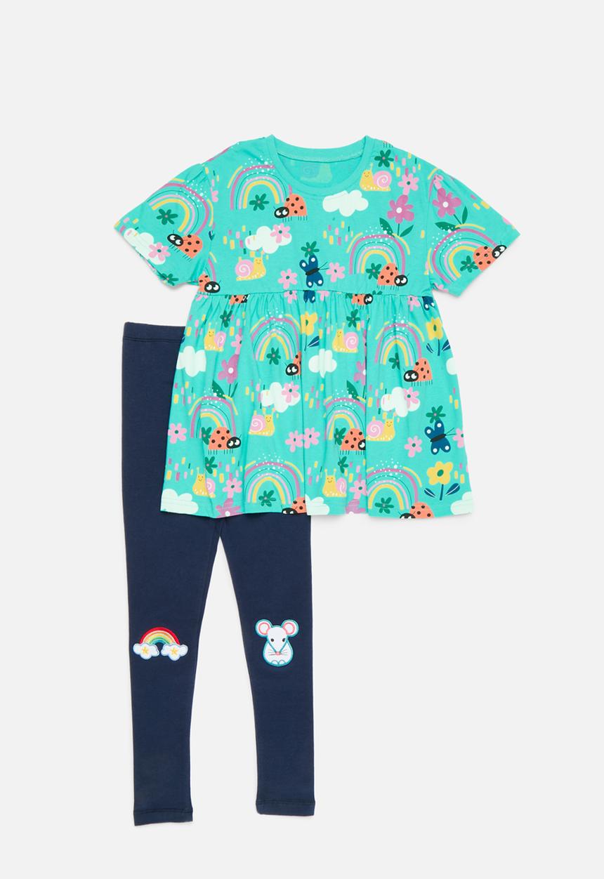 Pop Candy - Printed top and legging set - light blue & dark blue
