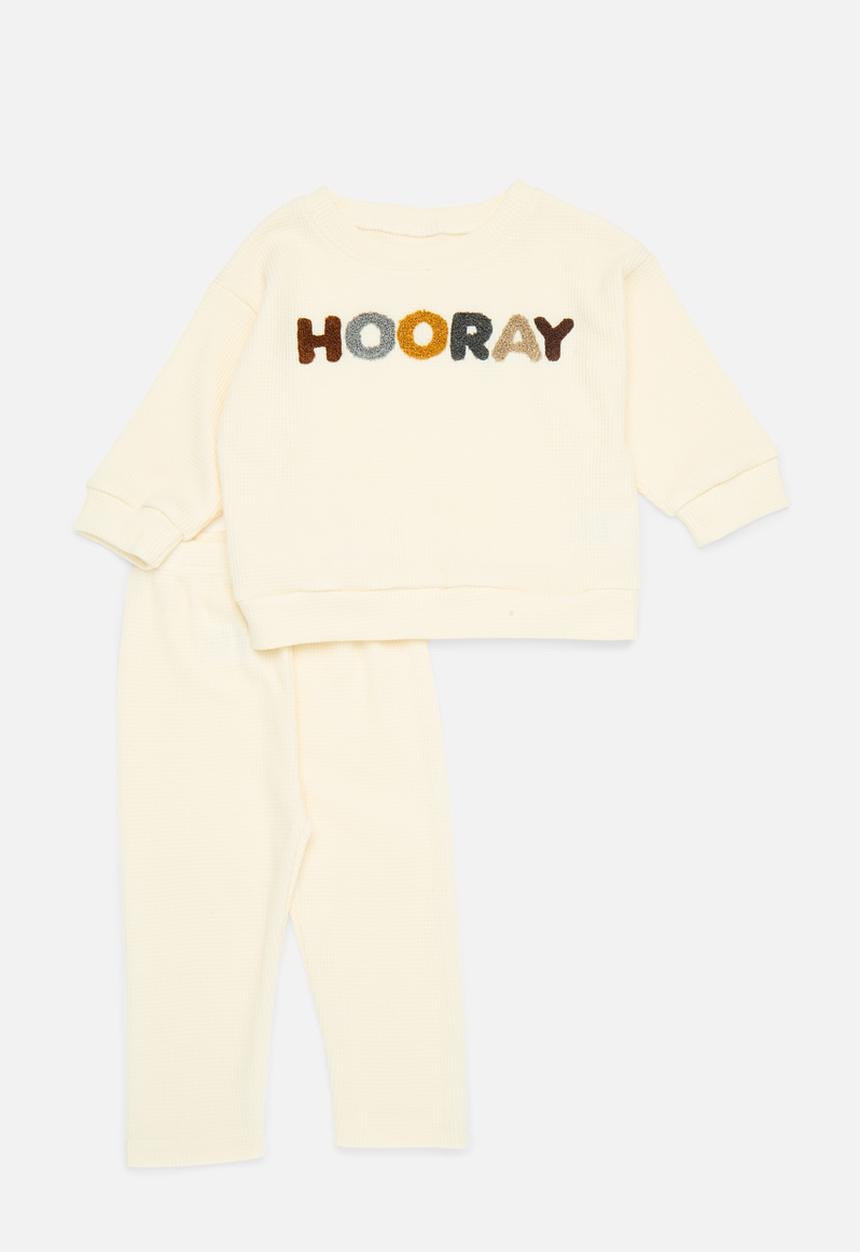 Pop Candy - Waffle knit top & bottom set - beige