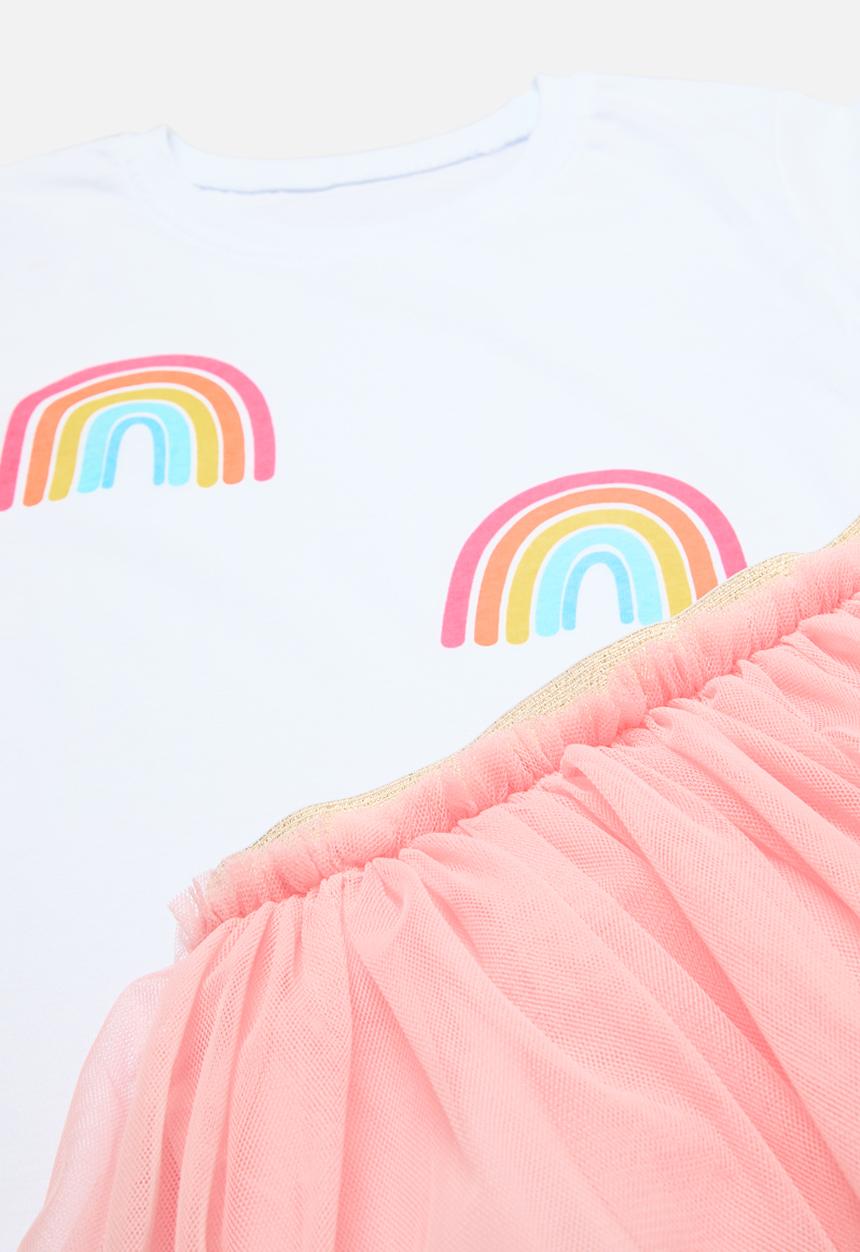 Pop Candy - Printed tee & tutu skirt skirt set-pink & white