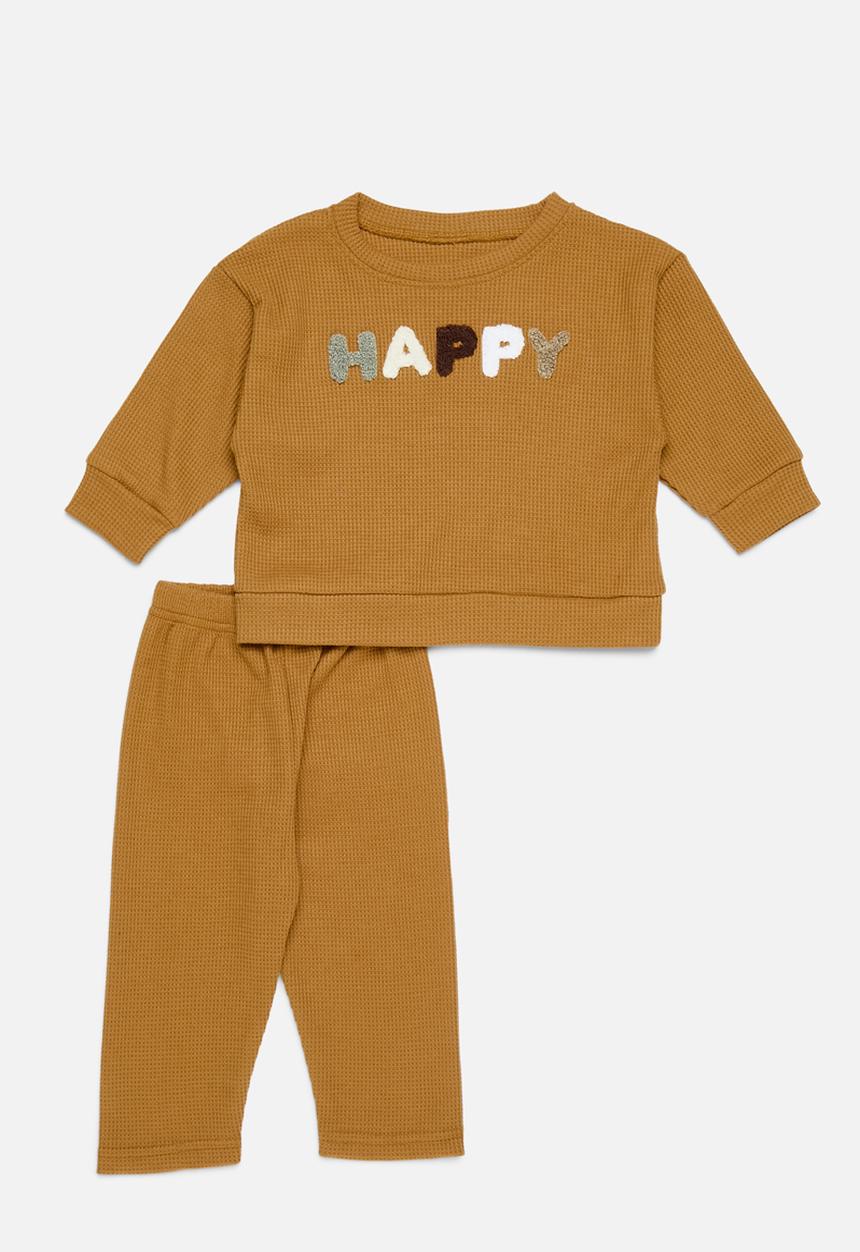 Pop Candy - Waffle knit top & bottom set - brown