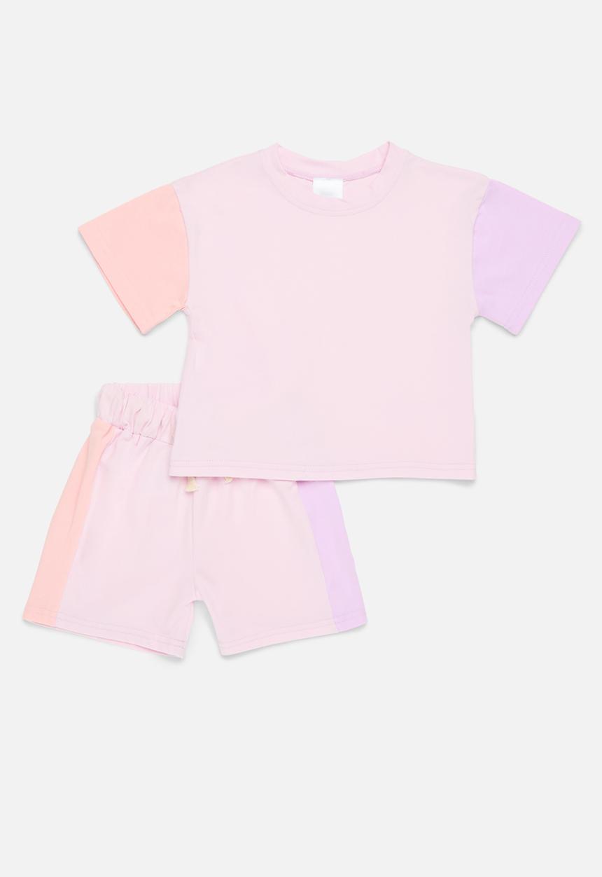 Pop Candy - Colour block top and short set-pink