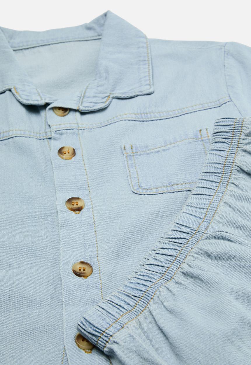 Pop Candy - Denim shirt & short set-stonewash