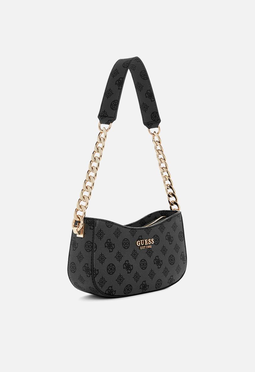 GUESS - Evelune top zip shoulder bag - charcoal logo