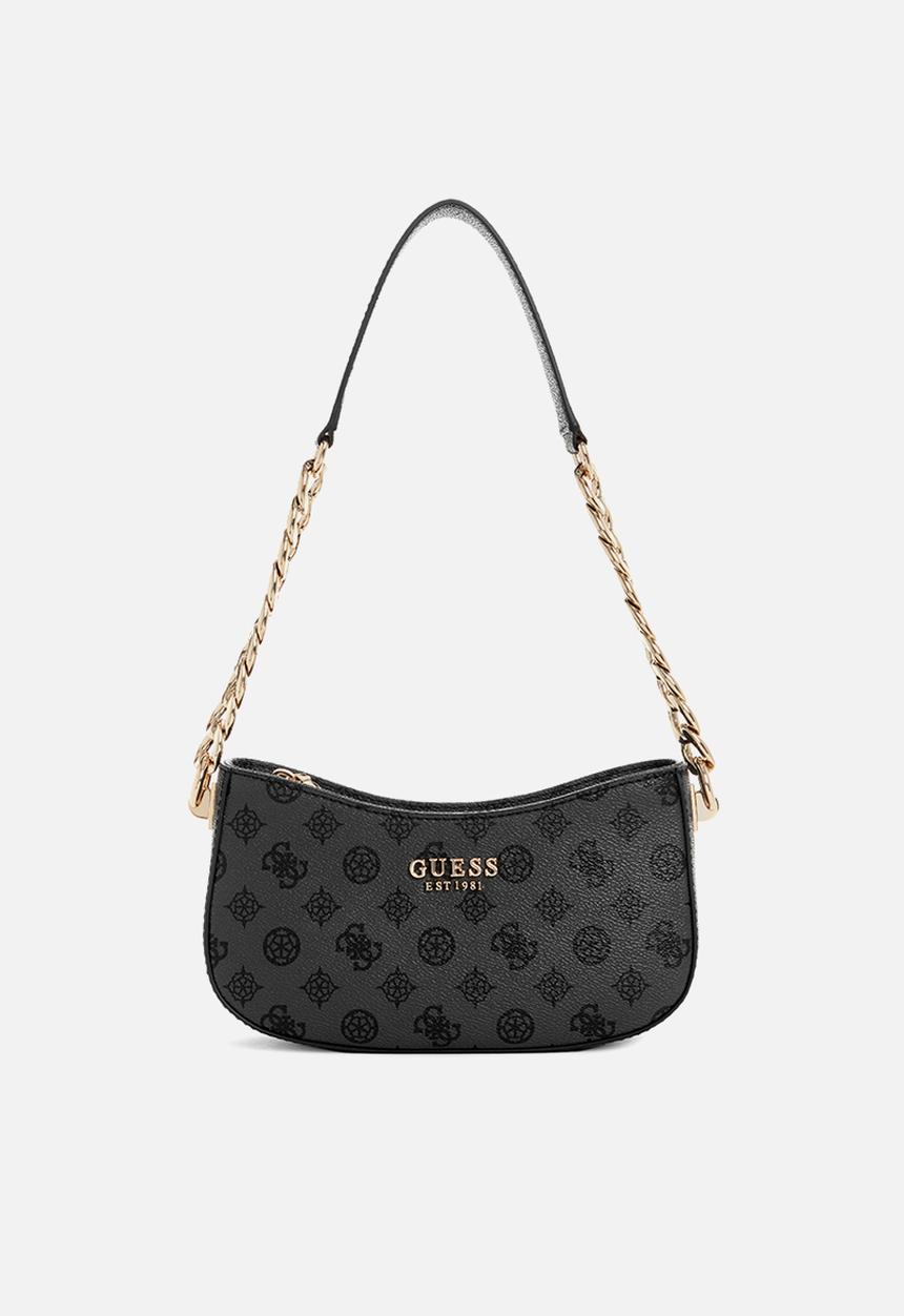 GUESS - Evelune top zip shoulder bag - charcoal logo