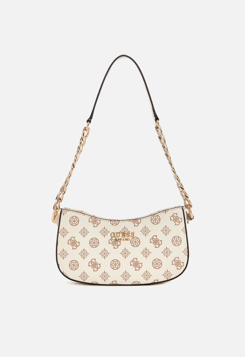 GUESS - Evelune top zip shoulder bag - cream logo