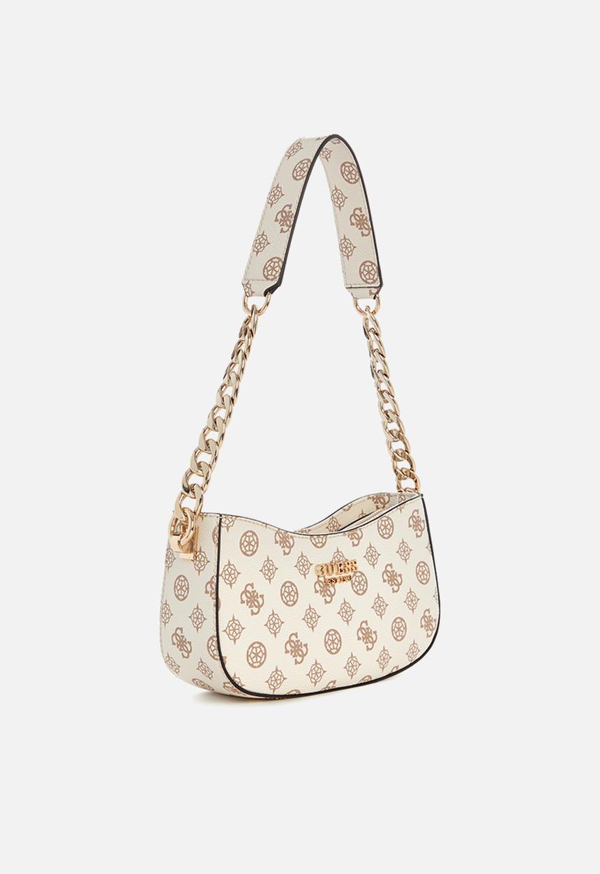 GUESS - Evelune top zip shoulder bag - cream logo