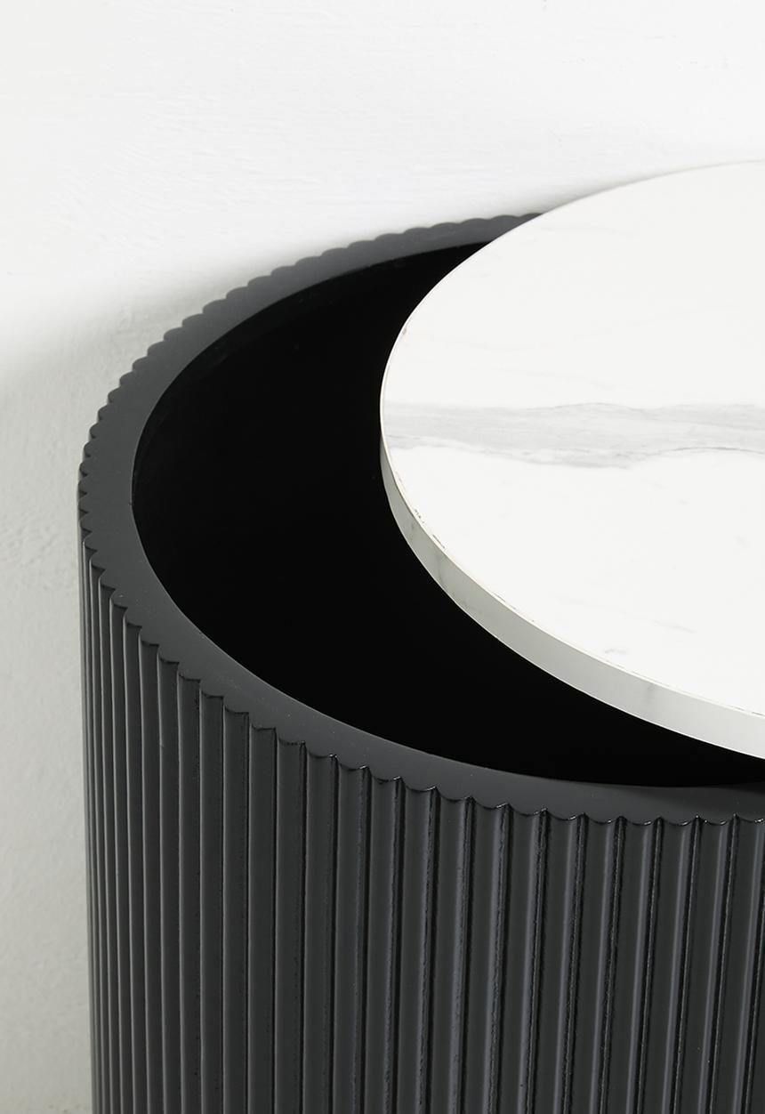 Native Decor - Fluted marble storage side table - black
