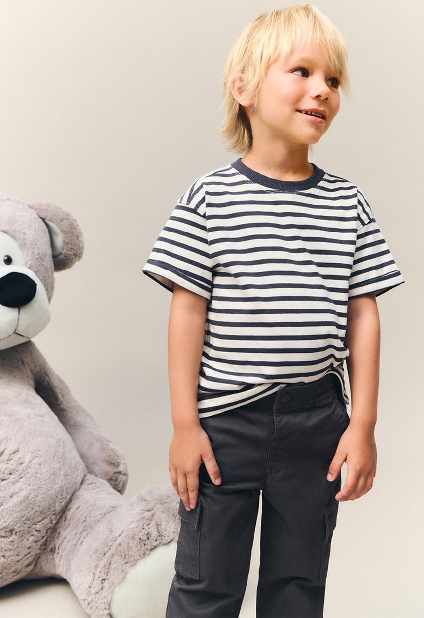 MANGO - T-shirt linesb - charcoal