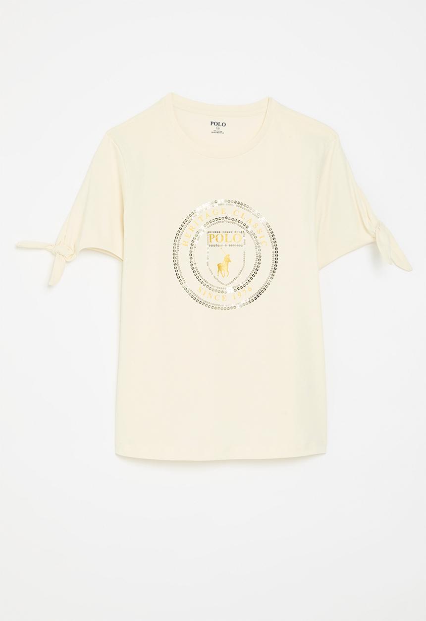 POLO - Girls claire short sleeve sequin tee - sand