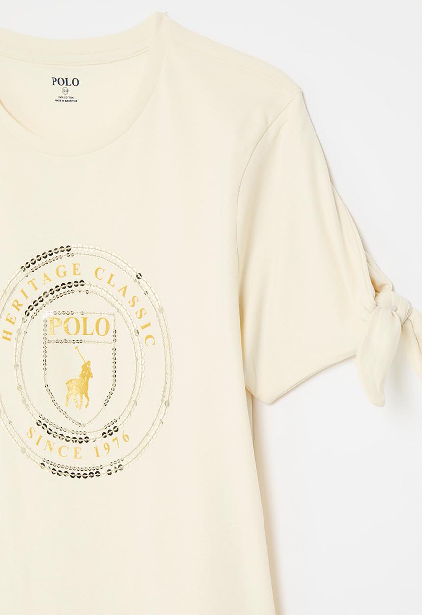 POLO - Girls claire short sleeve sequin tee - sand