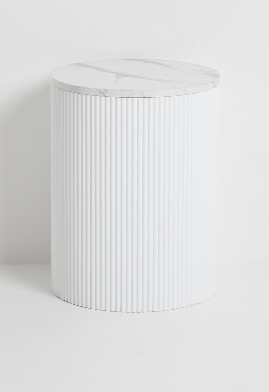 Native Decor - Fluted marble storage side table - White