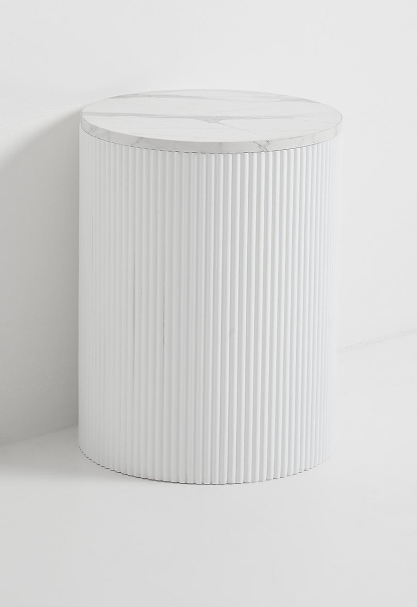 Native Decor - Fluted marble storage side table - White