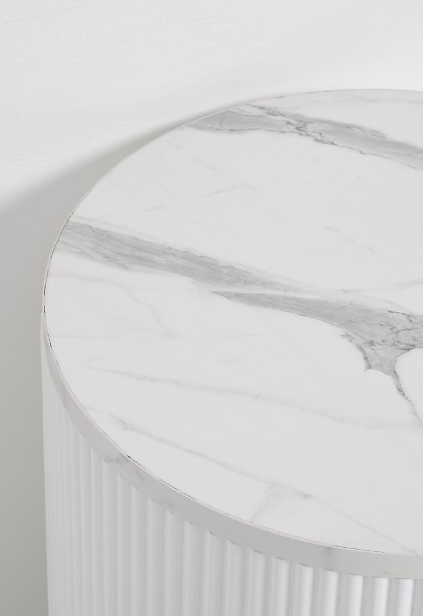 Native Decor - Fluted marble storage side table - White