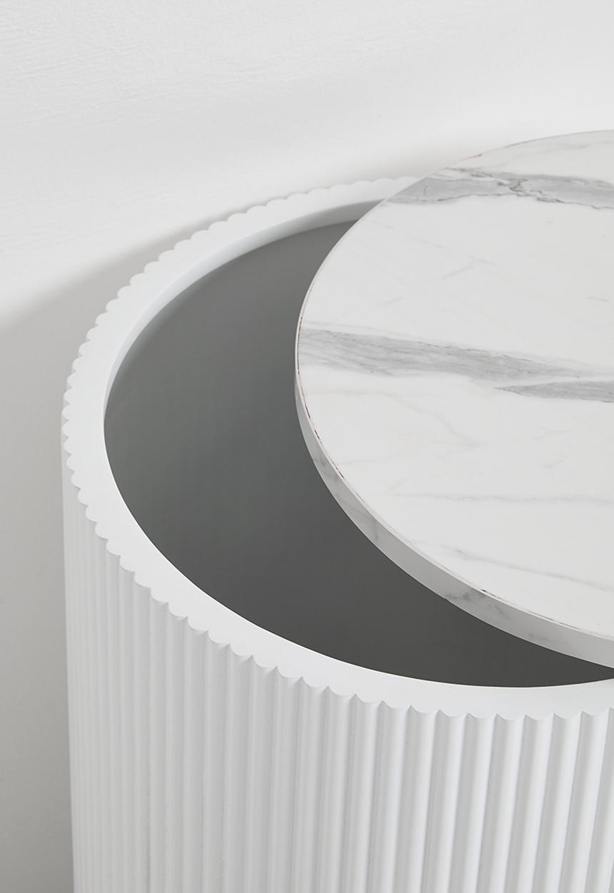 Native Decor - Fluted marble storage side table - White