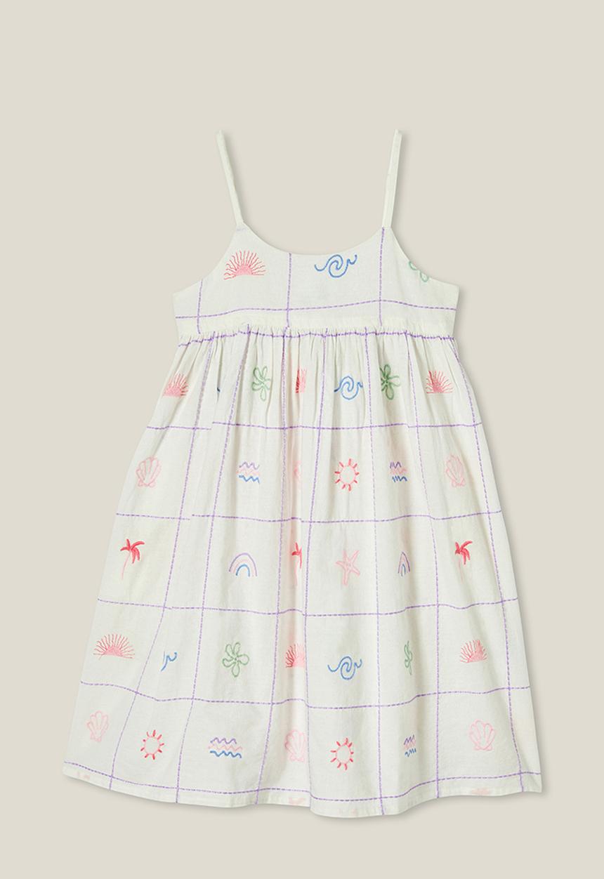 Cotton On - Eloise sleeveless dress - vanilla/summer embroidery
