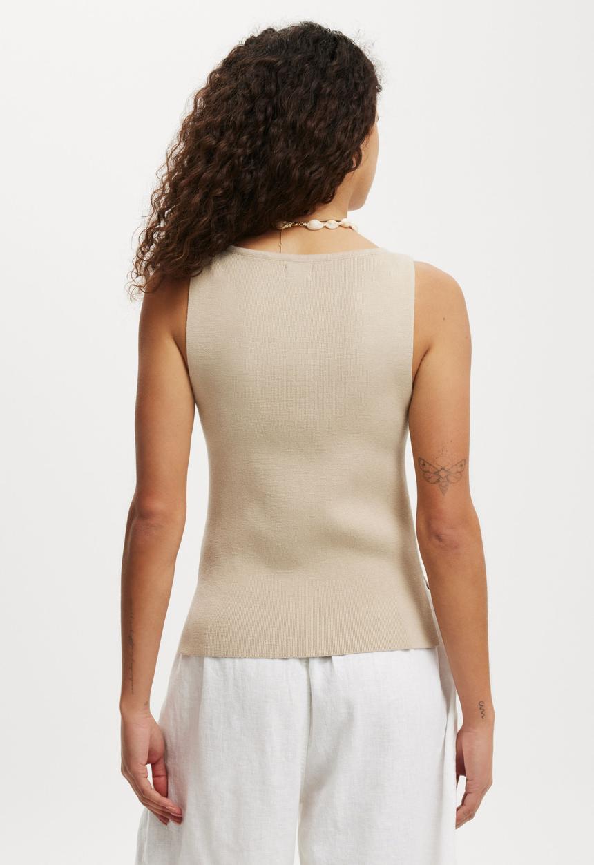 Cotton On - Double Knit Boat Neck Tank-Mid Taupe